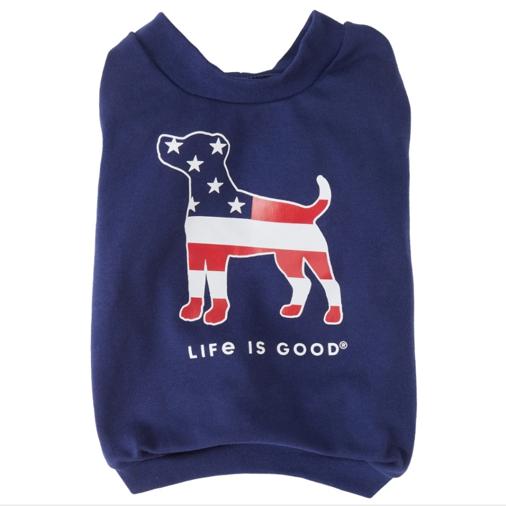 Americana Patriotic Dog T-shirt BLUE, RED & WHITE Life Is Good - SMALL BNWT SO